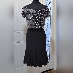 Joseph Ribkoff Black White Polka Dot Ruffled Midi Dress Size 6